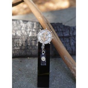 Rudder Anchor Shiny Rhinestones Retractable ID Card Holder Name Badge Reel.